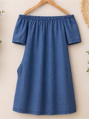 Soft Surroundings Chambray Off-Shoulder Top in Denim Blue size S